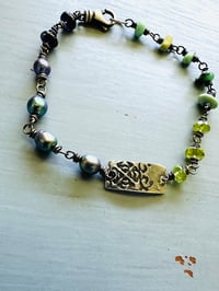 Image 3 of sterling silver New Lander variscite and peacock pearl charm bracelet