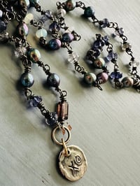 Image 4 of pretty peacock pearl and iolite necklace with sterling silver xo charm