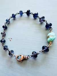 Image 1 of chunky sterling silver wire wrapped iolite and turquoise bracelet