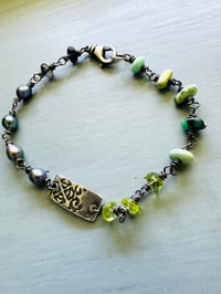 Image 4 of sterling silver New Lander variscite and peacock pearl charm bracelet