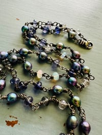 Image 5 of pretty peacock pearl and iolite necklace with sterling silver xo charm