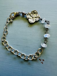 Image 5 of chunky sterling silver medallion bracelet with rainbow moonstone and boulder opal