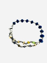 Image 2 of sterling silver bohemian lapis and opal double strand bracelet