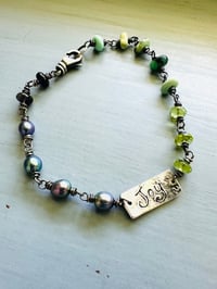 Image 5 of sterling silver New Lander variscite and peacock pearl charm bracelet