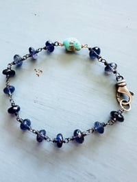 Image 3 of chunky sterling silver wire wrapped iolite and turquoise bracelet