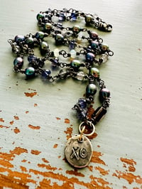 Image 6 of pretty peacock pearl and iolite necklace with sterling silver xo charm