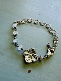 Image 6 of chunky sterling silver medallion bracelet with rainbow moonstone and boulder opal