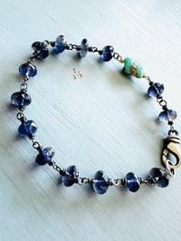 Image 4 of chunky sterling silver wire wrapped iolite and turquoise bracelet