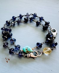 Image 5 of chunky sterling silver wire wrapped iolite and turquoise bracelet