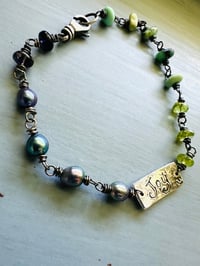 Image 7 of sterling silver New Lander variscite and peacock pearl charm bracelet