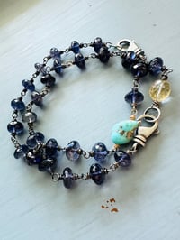 Image 6 of chunky sterling silver wire wrapped iolite and turquoise bracelet