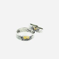 Image 1 of sterling silver rising sun wedding band set . engraved silver and gold wedding rings