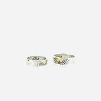 Image 3 of sterling silver rising sun wedding band set . engraved silver and gold wedding rings
