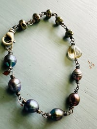 Image 1 of bohemian peacock pearl and gemstone bracelet