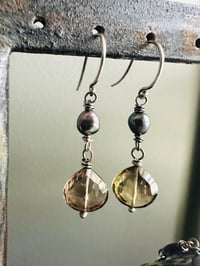 Image 1 of quartz and peacock pearl dangle earrings