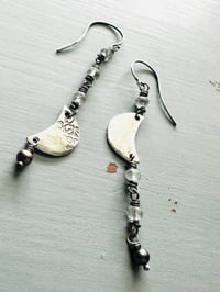 Image 1 of gemstone and sterling silver crescent moon dangle earrings