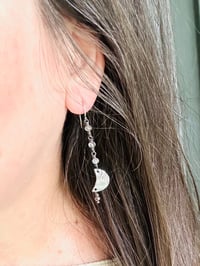 Image 2 of gemstone and sterling silver crescent moon dangle earrings