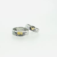 Image 5 of sterling silver rising sun wedding band set . engraved silver and gold wedding rings