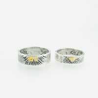 Image 7 of sterling silver rising sun wedding band set . engraved silver and gold wedding rings