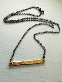 Image 4 of 14k yellow gold bar necklace with handwritten quote