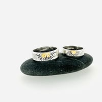 Image 9 of sterling silver rising sun wedding band set . engraved silver and gold wedding rings