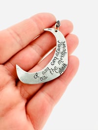 Image 3 of golden hills turquoise moon necklace with handwritten Shakespeare quote