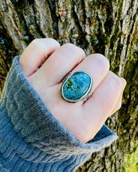 Image 1 of dreamer turquoise ring with engraved Fitzgerald quote band