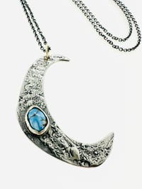 Image 4 of golden hills turquoise moon necklace with handwritten Shakespeare quote