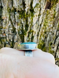 Image 2 of dreamer turquoise ring with engraved Fitzgerald quote band