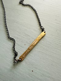 Image 8 of 14k yellow gold bar necklace with handwritten quote