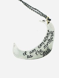 Image 6 of golden hills turquoise moon necklace with handwritten Shakespeare quote