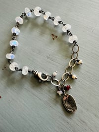 Image 2 of chunky rainbow moonstone and sterling silver charm bracelet