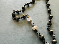 Image 2 of wire wrapped pyrite pearl and moonstone bracelet