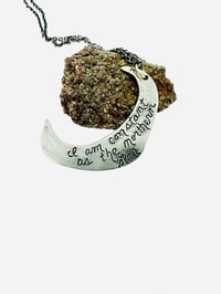 Image 8 of golden hills turquoise moon necklace with handwritten Shakespeare quote