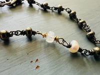 Image 3 of wire wrapped pyrite pearl and moonstone bracelet