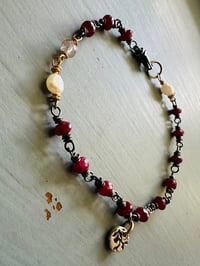 Image 4 of boho ruby and pearl charm bracelet . 14k gold and sterling silver