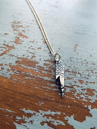 Image 1 of sterling silver lightning bolt necklace with 14k gold chain . engraved love message necklace by p...