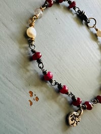 Image 5 of boho ruby and pearl charm bracelet . 14k gold and sterling silver