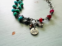 Image 2 of bohemian layered turquoise and sterling silver charm bracelet