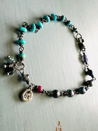 Image 3 of bohemian turquoise and peacock pearl charm bracelet 