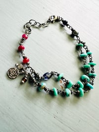 Image 3 of bohemian layered turquoise and sterling silver charm bracelet