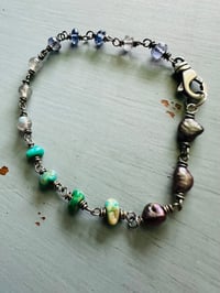 Image 4 of boho labradorite turquoise and pearl bracelet