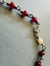 Image 7 of boho ruby and pearl charm bracelet . 14k gold and sterling silver