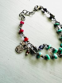 Image 4 of bohemian layered turquoise and sterling silver charm bracelet