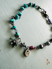 Image 2 of bohemian turquoise and peacock pearl charm bracelet 