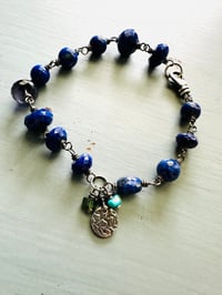 Image 3 of bohemian lapis and iolite sterling silver charm bracelet