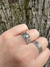 Image 1 of white topaz engagement ring and sterling silver wedding band set