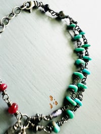 Image 5 of bohemian layered turquoise and sterling silver charm bracelet