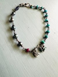 Image 6 of bohemian turquoise and peacock pearl charm bracelet 