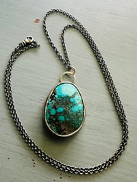 Image 2 of Sierra Nevada turquoise necklace with sterling silver crescent moon detail